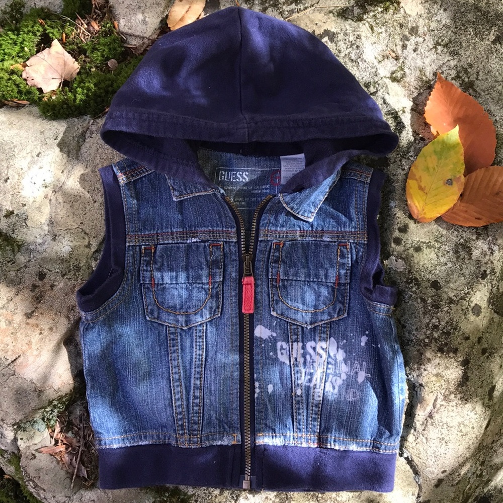 Guess 18 month boy girl jean zip hooded vest